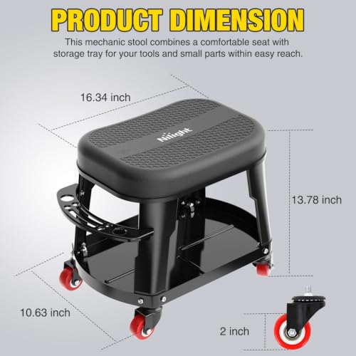 Nilight Rolling Mechanic Stool 300LBS Black Garage Seat with Tool Tray - color: Black 300lbs