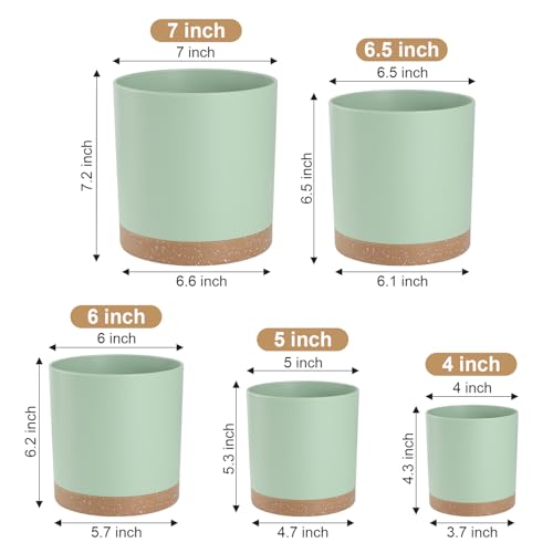 YNNICO Plant Pots with Drainage Holes and Saucers – 7, 6.5, 6, 5, 4 Inch Plastic Planters for Indoor Outdoor Plants, Modern Matte Finish, Lightweight & Durable(Green) - color: Green