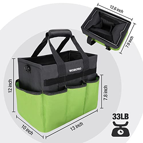 WORKPRO Garden Tool Bag, 10 Pockets and Shoulder Strap, Green - color: Green