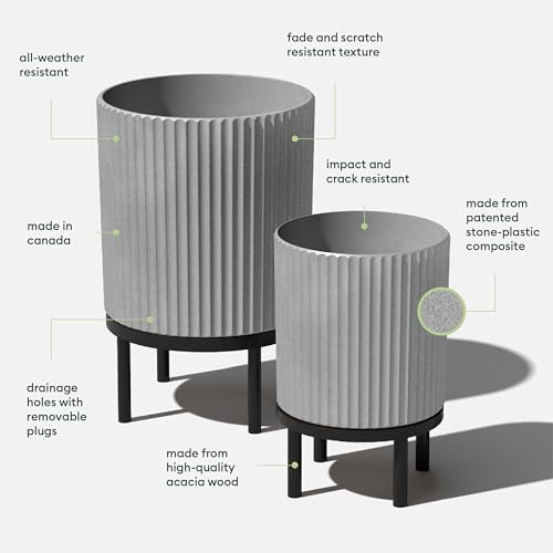 Veradek Demi Series Raised Duo Planters - Set of 2 Planters with Stands - color: Gray/Black, size: Bundle