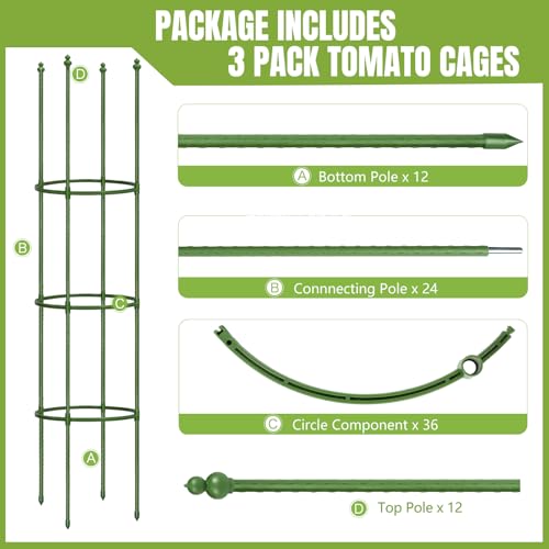 3 Pack 59 Inch Height Adjustable Tomato Cages for Garden - color: Green