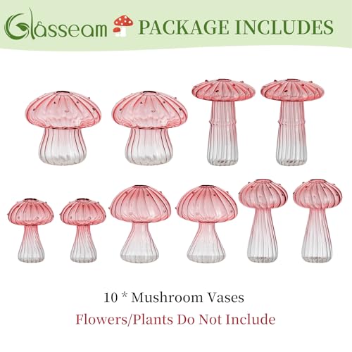 Glasseam Mushroom Plant Propagation Station: 5 Pcs Pink Glass Terrarium Jar - color: Pink, size: 10