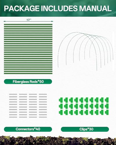 50 PCS Rust-Free Garden Hoops for Raised Beds With Garden Netting Clips - size: 50PCS