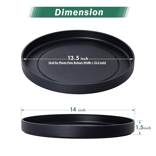 Phoenix Vine 14 Inch Plastic Plant Saucer Water Drip Tray, Heavy Sturdy Round Plant Drainage Tray for Indoors Outdoor, Set of 2, Matte Black, 21-TY-14B-2 - size: 14"