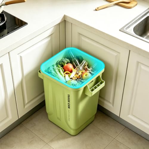 Kitchen Trash Can, Plastic Square Trash bin,8 Gallon,Green