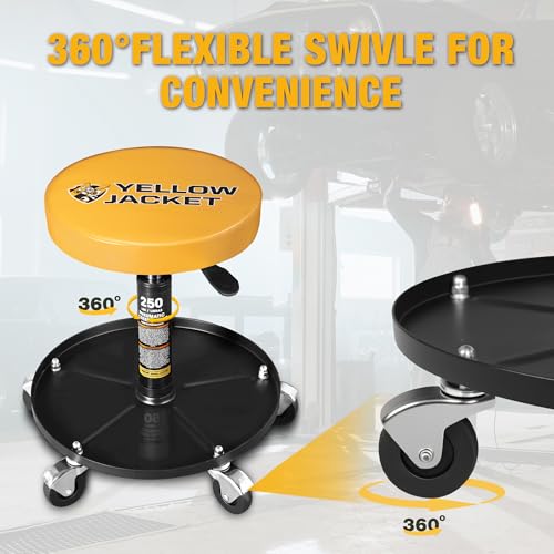 YELLOW JACKET Rolling Mechanic Stool with Wheels Pneumatic Garage Shop Seat Adjustable Height Roller Mechanics Creeper Chair with Tool Tray for Auto Repair - color: Yellow