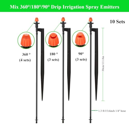 10 Sets Mixed 360/180/90 Degree Drip Irrigation Sprinkler Sprayers - size: 10 Set Mixed Drip Sprinklers