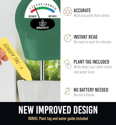 Soil Water Monitor for Plants - Soil Moisture Meter | Hydrometer for Plants | Plant Moisture Meter Houseplants | Water Tester for Plants | Farming Indoor and Outdoor Plants- Hunter Green