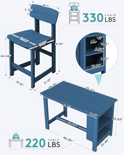 SERWALL 8-Piece Outdoor HDPE Counter-Height Bar Dining Set for 6, Blue - color: Blue, size: 8 Piece Bar Set