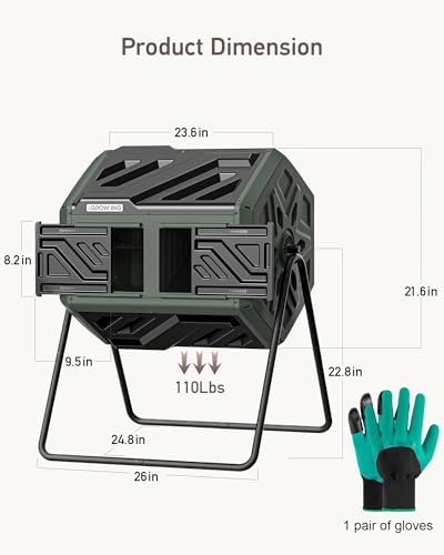 THE Growing 43 Gal Outdoor Compost Bin Tumbler for Backyard Garden, Green - color: Green