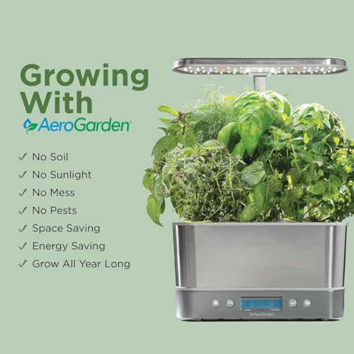 AeroGarden Harvest Elite Indoor Garden Hydroponic System with LED Grow Light and Seed Kit, Holds up to 6 Pods, Stainless Steel (Pack of 4) - color: Stainless Steel, size: Harvest Elite (Pack of 4)
