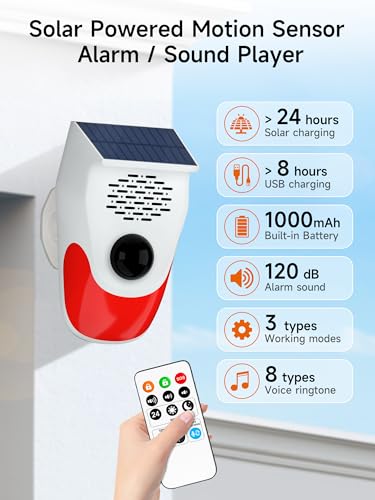 PILSAMAS Solar Motion Sensor Alarm, Motion Activated Deer Bear Deterrent - style: Round-Eye