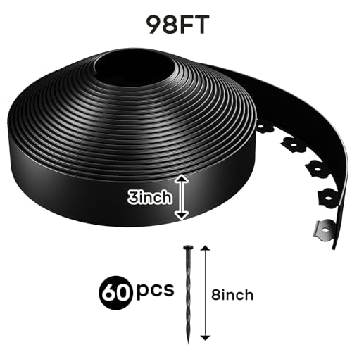 AGTEK Garden Edging 98FT Landscape Edging Kit 3 Inch Height with 60 Stakes - color: Black, size: 3in X 98FT