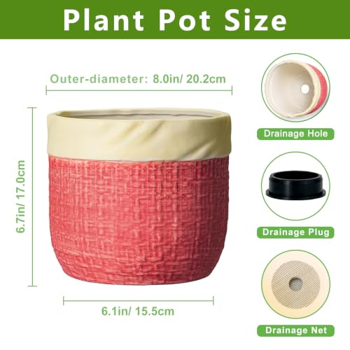Ceramic Pots for Plants, 8 Inch Planter, Round Plant Pot, Red - color: Red, size: 8 Inch
