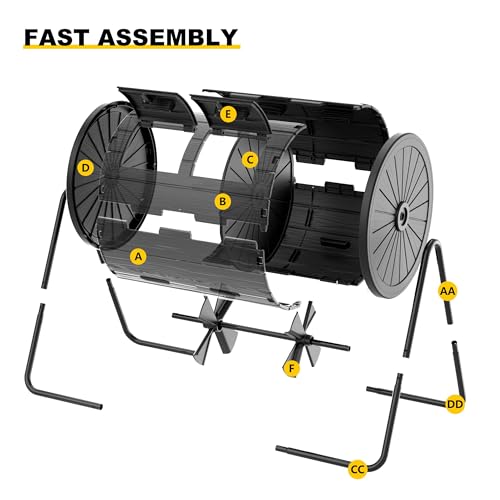 PatioZen Dual Chamber Tumbling Composter 45 Gallon Large Outdoor Tumbling Composter Efficient Batch Composting Easy Turn Design