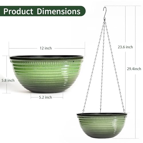 12 Inch Glazed Hanging Planters for Indoor Outdoor Plants, Hanging Baskets - color: Green, size: 12inch