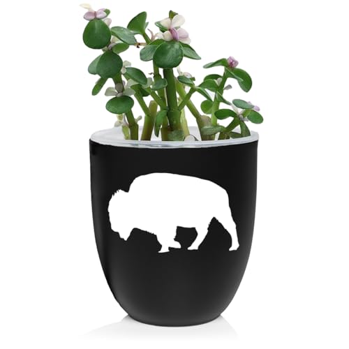 MIP Ceramic Planter Plant Pot with Plastic Liner Gift Buffalo (Black) - color: Black