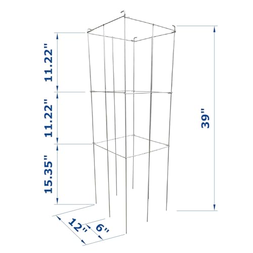 2 Pack 12x39 Inch Galvanized Folding Square Tomato Cages - size: 39in Sq-Galvanized-2Pack