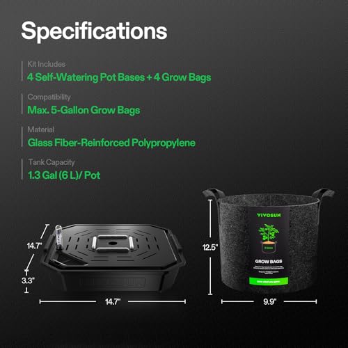 VIVOSUN 4-Pack FlexFeed Self-Watering Pots with Grow Bags, Auto Irrigation - size: 4-Pack Pots with Bags