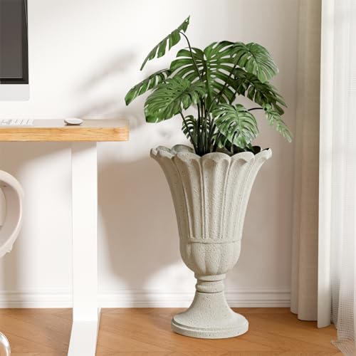 24" Tall Urn Planters for Outdoor Plants, Urns and Pedestal, Beige - color: Beige-sandblasting