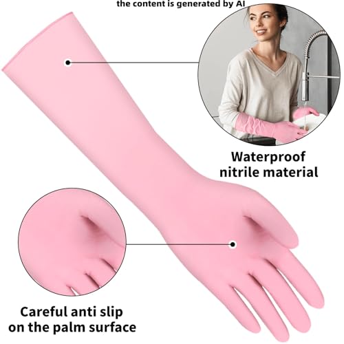 Long Sleeve 15inch Durable Nitrile Disposable Gloves Blue 30PCS - color: Pink, size: Small