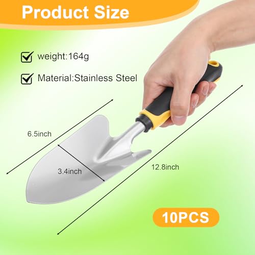 10 Pcs Garden Trowel Set Heavy Duty Garden Shovel Stainless Steel Hand Shovel with PP Rubber Handle for Digging Planting Weeding Transplanting 12.8 x 3.4 Inch