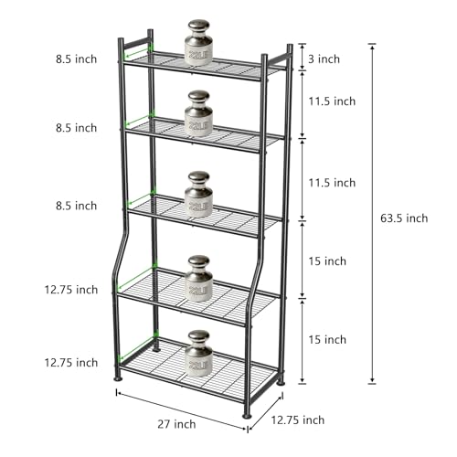 Ekisemio 5-Tier Metal Plant Stand, Heavy Duty Indoor Outdoor Flower Shelf for Multiple Pots, 63.5" Tall Vertical Plant Holder with Adjustable Leveling Feet, Black