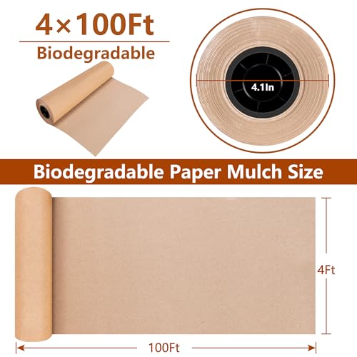 DECOHS 4 x 100 Ft Biodegradable Paper Weed Barrier- Heavy Duty Biodegradable Garden Bed Grass- Garden Paper Weed Control Barrier Weed Grass Blocker for Outdoor Garden Lawn - color: 4x100ft