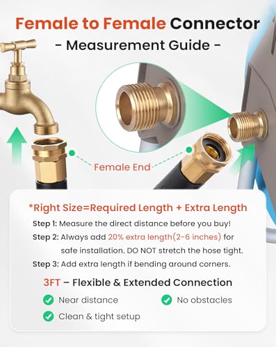 Cesun Female to Female Garden Hose 3 ft, Metal Short Water Hose, 3ft x 5/8" - size: 3ft Female to Female