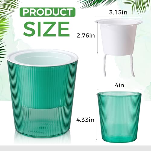 6 Pack Self Watering Pots for Indoor Plants Plastic Vertical Ribbed Semi Transparent Planters, Dual Layer Reservoir for Indoor Succulents Herbs Pothos(Green, White,4 x 4.3 Inch) - color: Green, White, size: 4 x 4.3 Inch