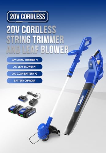 Wild Badger Power 20V Weed Wacker & Leaf Blower, Electric with 2 * 2Ah Battery & Charger, String Trimmer, Lightweight, Adjustable Telescopic Shaft, Easy to Use - style: 20V Trimmer + Sweeper