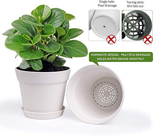 homenote 7.5 Inch Plastic Flower Pots with Drainage Holes and Trays (8 Pcs) - color: White-8 Pcs, size: 7.5 Inch