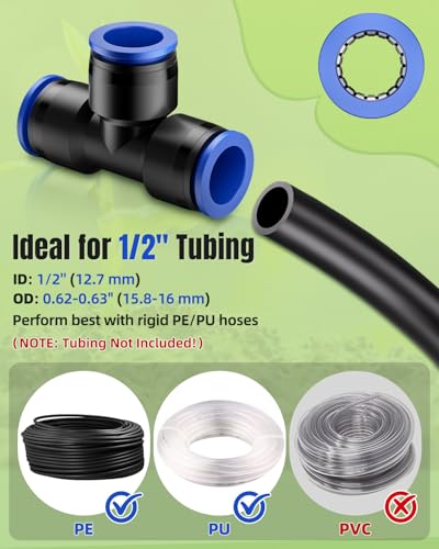 Pawfly 15 Pcs Quick Connect 1/2" Drip Irrigation Tee Fittings for 1/2 Inch Irrigation Tubing (1/2" ID x 0.62-0.63" OD), Push-to-Fit 3-Way Tee Connectors, Anti-Leak Drip Irrigation Parts - size: 15 Pcs Quick Connect 3-Way Tee Connectors