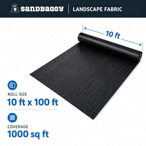 Sandbaggy 10 ft x 100 ft Landscape Fabric, Extra Wide Heavy Duty Weed Barrier Fabric, Woven Polypropylene Ground Cover for Garden Beds, Rows, Pathways, Mulch and Gravel (1 Roll - 10 ft x 100 ft) - size: 1 Roll - 10 ft x 100 ft