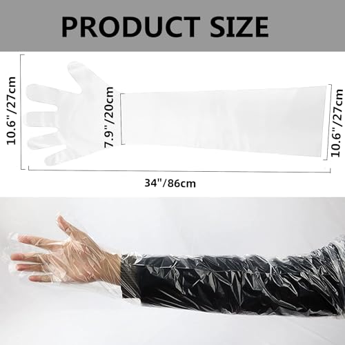 50pcs Long Disposable Gloves, Extra Long Full Arm 34inch - Veterinary Insemination Rectal Gloves for Field Dressing, Gutting Deer, Gardening, Painting