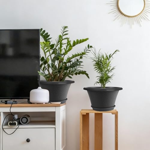 Quarut 12 Inch Pots for Plants,4 Pack Large Flower Pots with Drainage Hole - color: Diamond Pattern-black, size: 12 inch-4 Pack