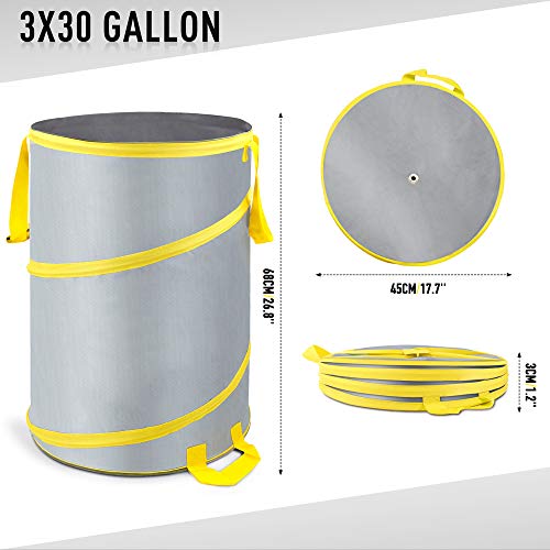 3 Pack 30 Gallon Collapsible Trash Can, Reusable Garden Leaf Bag, Pop-Up Portable Yard Waste Bags for Lawn Debris, Camping, Autumn Cleanup - Easy Storage & Carry