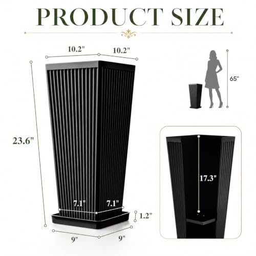 NicBex 24" Tall Planters for Outdoor Plants Set of 2 Square Fluted,Black - color: Black