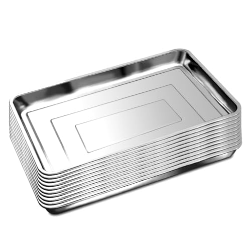 RooTrimmer 10 Pack Large Stainless Steel Seedling Trays, Heavy Duty Metal Water Catch Trays for Nursery Pots Transplant, Seed Germination & Propagation Flats (17.5 inch×13.56 inch, 1.18" Height) - size: Large-10P