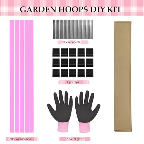 Garden Hoops 60pcs, Sunwuk Greenhouse Hoops for 2.5-5.5ft Wide Raised Bed, 10 Sets of 8.5ft Long Super Bendable Fiberglass Support Hoops Frame, Mini Greenhouse Strip for Row Cover (Pink M Size) - color: 60Pcs, size: Medium