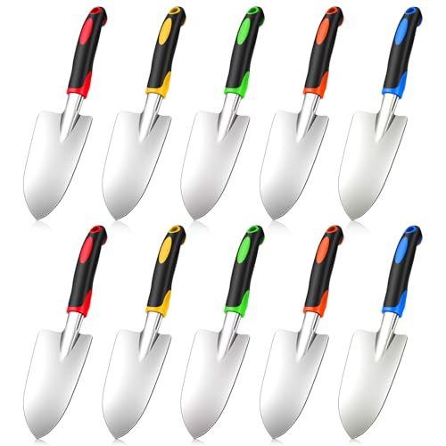 10 Pack Garden Hand Trowel, Aluminum Alloy Heavy Duty Small Shovel Set for Digging, Weeding & Transplanting, Ergonomic Non-Slip TPR Handle, Rustproof Metal Hand Spade for Lawn Yard Farm Planting