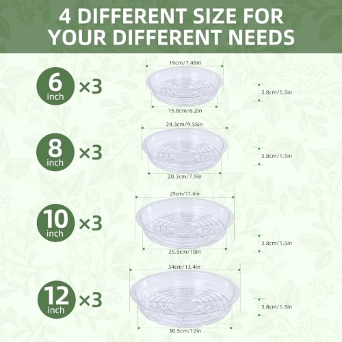 12 Pack Plant Saucer 6 8 10 12 Inch Plastic Clear Tray for Indoor Outdoor - size: 6"+8"+10"+12"(12 Pack)