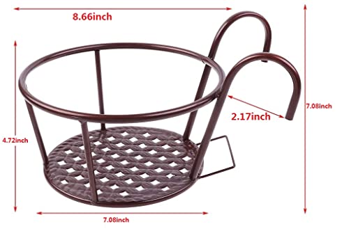 Hanging Railing Planters Baskets Art Hanging Flower Stands Balcony Flower Pot Holders Plant Iron Racks Fence Metal Potted Stand Mounted Balcony Round Plant Basket Shelf Container Box,Garden Steel Pots - color: 4 Pack-full Bottom