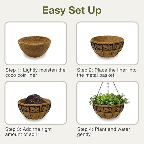 10 Inch Hanging Baskets for Plants Outdoor, 3 Pack Metal Wire Hanging Planters with Coco Coir Liners, Rust-Resistant Flower Basket with Chains & Hooks for Garden Patio Porch Deck Balcony - size: 10IN-3PCS, style: Flower Border