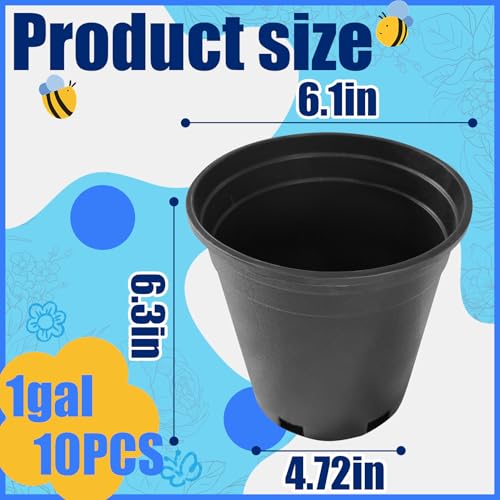 Pots for Plants 1 Gallon 10Pcs 6 inch Flexible Plastic Nursery Pot