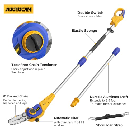 Cordless Pole Saw for Dewalt 20V Battery, 15 FT Reach, Tool Only