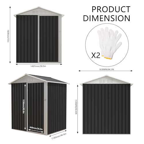 Patio Storage Outdoor Storage Shed - color: Grey - 64.60 X 19.90 X 4.30 Inch