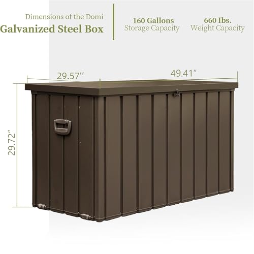 160 Gallon Outdoor Storage Shed Deck Box, Lockable Galvanized Steel, Brown - color: Dark Brown-C