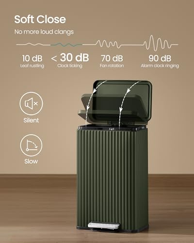 SONGMICS Trash Can, 13 Gallon (50 L), Stainless Steel, with Lid, Pedal - color: Green, size: 13 Gallon