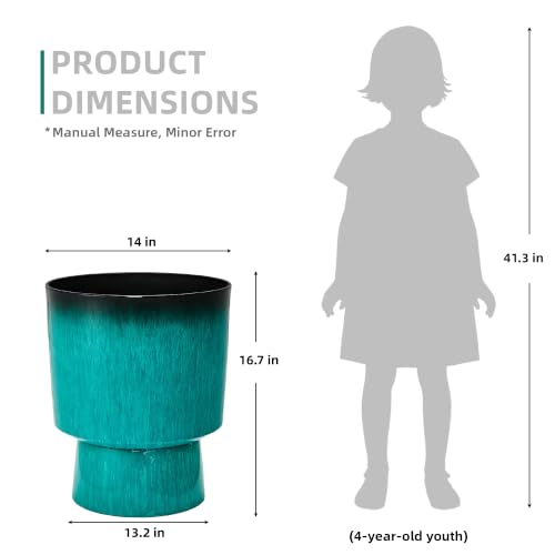Autodaya 16.8" Faux Ceramic Planters for Outdoor Indoor Plants, Flower pots - color: 16.8"-teal Glazed & Black Rim